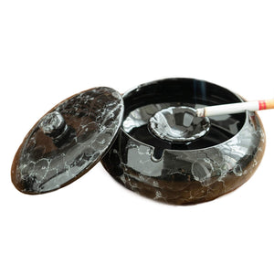 Outdoor Ashtray for Patio with Lid 5.7-inch Large Marble black