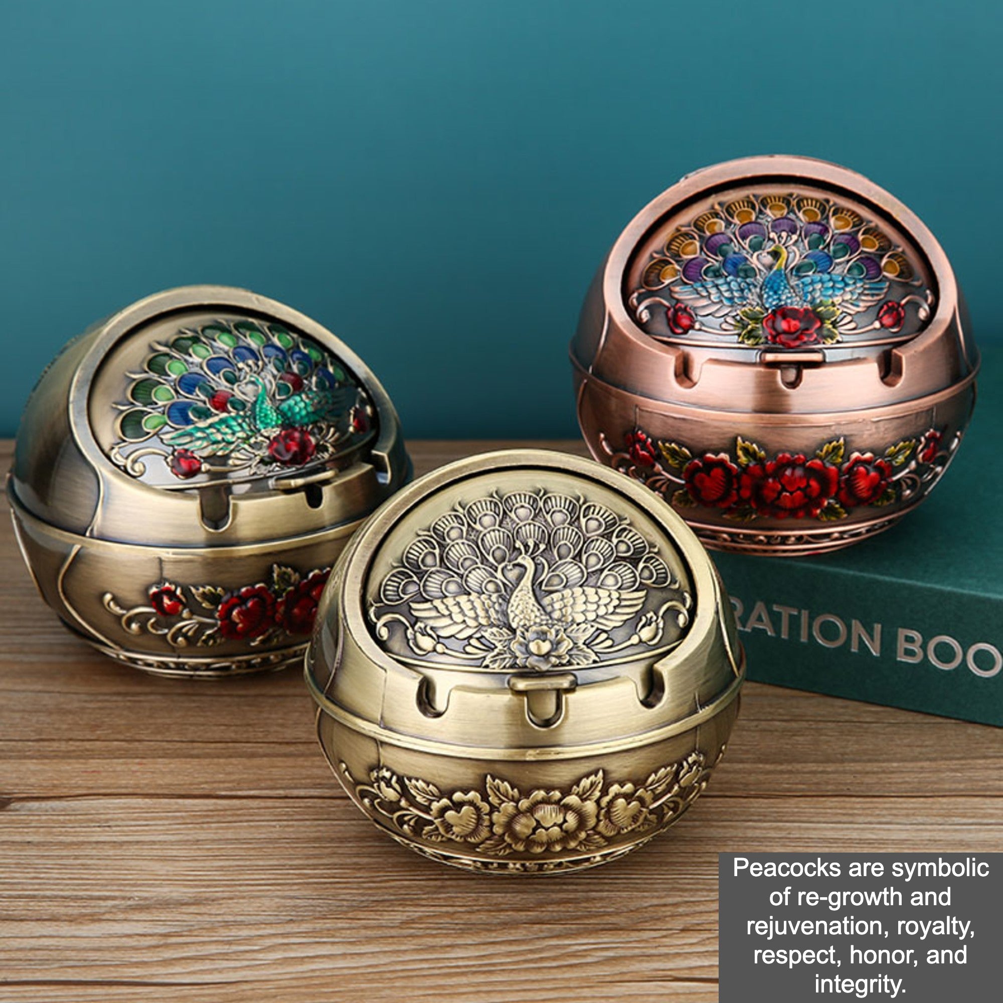 Vintage Ashtray Covered Outdoor Peacock Carving – Ashtray Planet