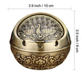 ashtray with lid metal covered vintage ash tray for outdoor zinc alloy smokeless peacock windproof exquisite cool cute 