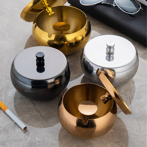 stainless steel round covered ashtray with lid windproof gold