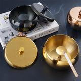 stainless steel round covered ashtray with lid windproof