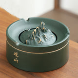 outdoor ashtray with lid ceramic ash tray smokeless mountain handmade green