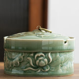 Vintage Ashtray with Lid for Outdoor Porch Ceramic Celadon ash tray pottery porcelain clay lidded covered windproof smokeless dragon phoenix lotus