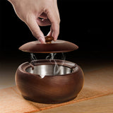outdoor covered wooden ashtray with lid removable inner tray