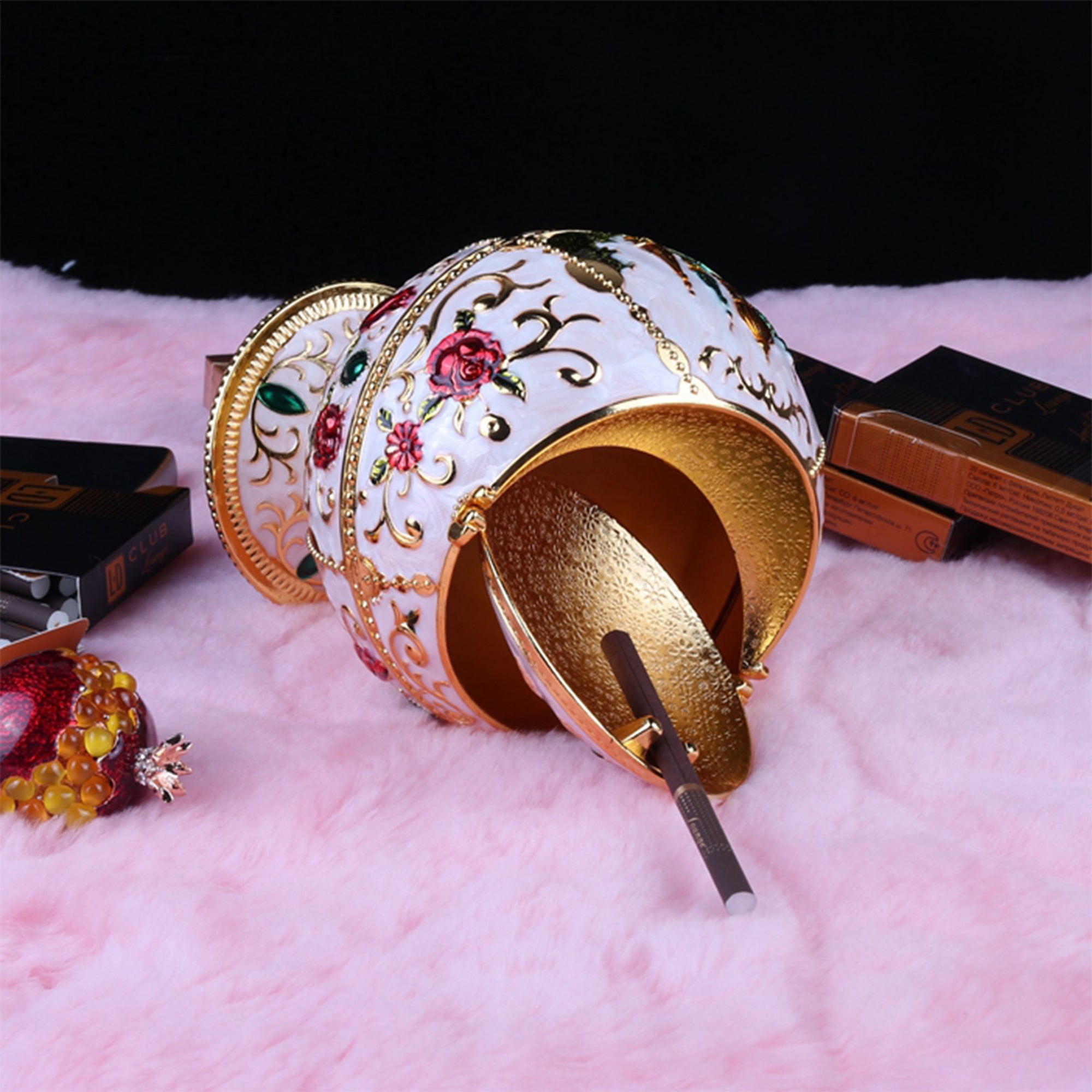 Ashtray with Flip Lid and Rose Carving – Ashtray Planet