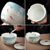 ashtray with lid handmade outdoor ash tray ceramic smokeless hand painted