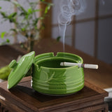 Ashtray with Lid for Outdoor Ceramic Celadon Green Smokeless Covered Lidded Ash Tray green