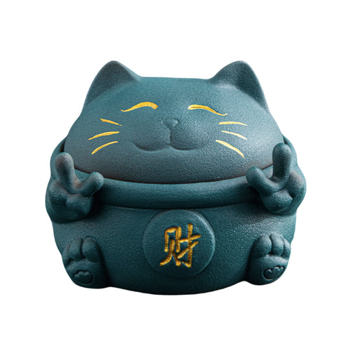 Animal Ceramic Ashtray with Lid Windproof Green Cat