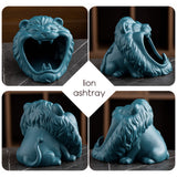 Animal Ceramic Ashtray with Lid Windproof Green Lion