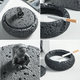 astronaut ashtray with lid cement black gray outdoor ash tray