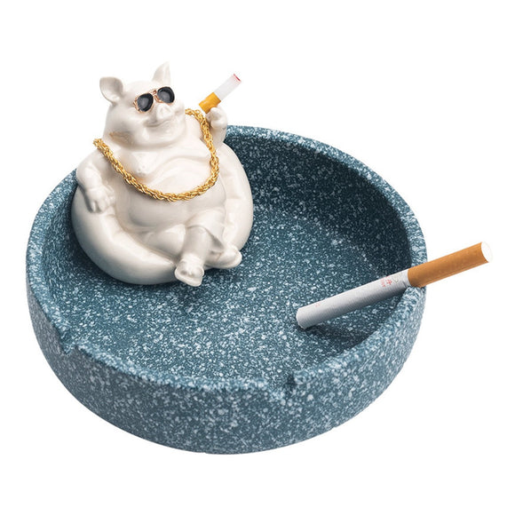 ceramic cute pig ashtray bossy smoking piggy ash tray cigarette sunglasses cool blue 