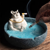 ceramic cute pig ashtray bossy smoking piggy ash tray cigarette sunglasses cool blue 