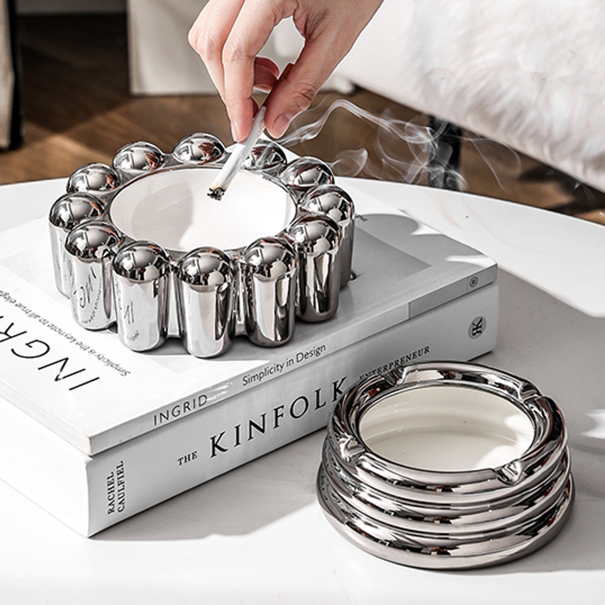 Classy Ashtray Ceramic Silver Plated Nordic Minimalist – Ashtray