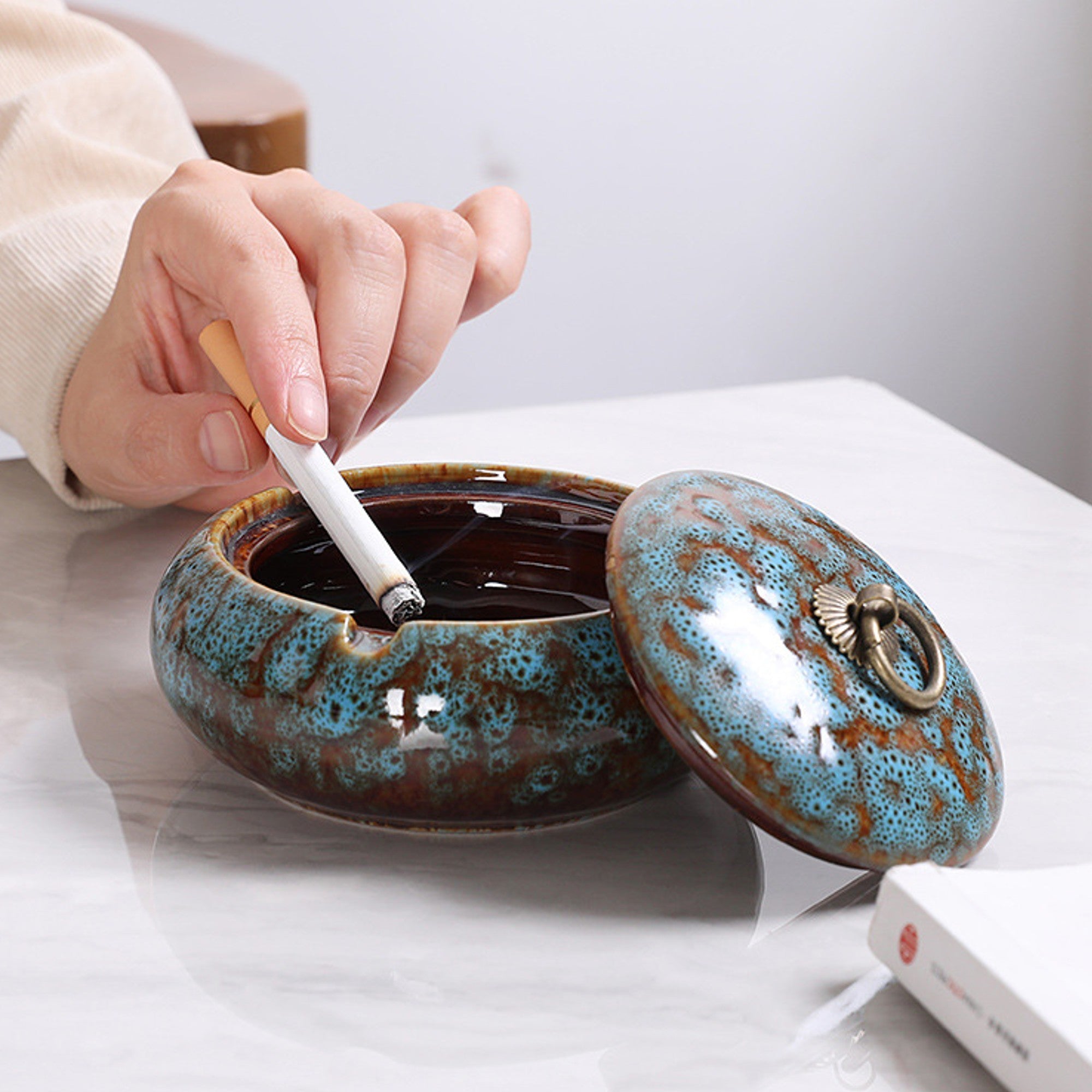 Cool Outdoor Ashtray with Lid Ceramic Smokeless – Ashtray Planet