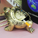 outdoor ashtray with lid for patio metal zinc alloy ash tray money toad lucky frog smokeless covered lidded decorative handmade home decor vintage retro