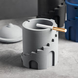 cute fortress ashtray with lid cool cement ash tray covered lidded windproof smokeless modern creative gray 