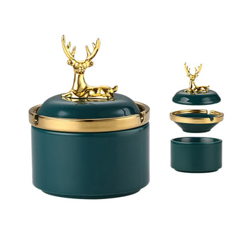 cute nordic ashtray with lid cool ceramic outdoor ash tray gold deer elk smokeless luxury covered lidded windproof green