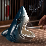 cute animal shark ashtray ceramic ash tray blue gray windproof decorative cool 