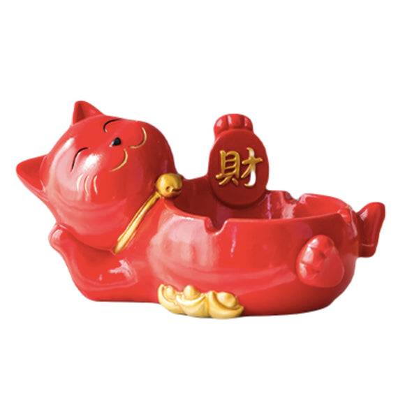 cute cat ashtray asian animal resin ash tray funny fancy red lucky fortune rich money