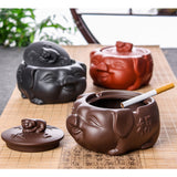 happy pig ashtray with lid ceramic smokeless ash tray