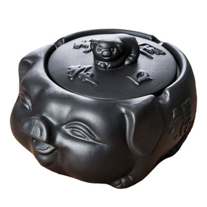 happy pig ashtray with lid ceramic smokeless ash tray
