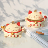 Cute Cat Ashtray with Lid Cool Resin Covered Outdoor Ash Tray Lucky Fortune Maneki Neko Windproof Smokeless Modern Contemporary