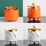 nordic outdoor ashtray with lid cool cute ceramic ash tray covered lidded gold edge orange gray