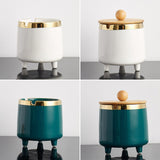 nordic outdoor ashtray with lid cool cute ceramic ash tray covered lidded gold edge white green