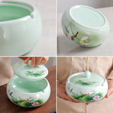 outdoor ashtray with lid ceramic ash tray smokeless windproof green chinese painting handmade