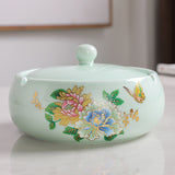 outdoor ashtray with lid ceramic ash tray smokeless windproof green chinese painting handmade