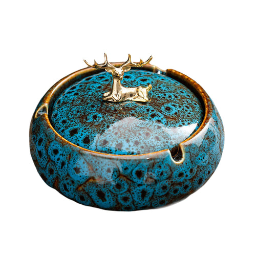 outdoor ashtray with lid cool cute ceramic ash tray gold deer elk vintage smokeless covered lidded smokeless windproof blue