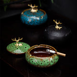 outdoor ashtray with lid cool cute ceramic ash tray gold deer elk vintage smokeless covered lidded smokeless windproof blue green black