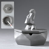 cool cute Outdoor Ashtray with Lid dark Cement Easter Island Moai Statue covered lidded smokeless windproof gray grey