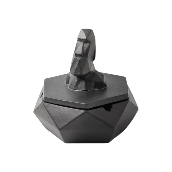 cool cute Outdoor Ashtray with Lid dark Cement Easter Island Moai Statue covered lidded smokeless windproof black 