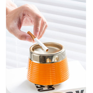 outdoor ashtray with lid cute cool metal ceramic ash tray nordic windproof lidded covered smokeless home decoration handmade portable orange