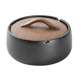 outdoor ashtray with lid cool cute vintage retro ceramic ash tray windproof smokeless covered lidded dark black brown handmade home decor decorative indoor patio home modern pottery porcelain clay