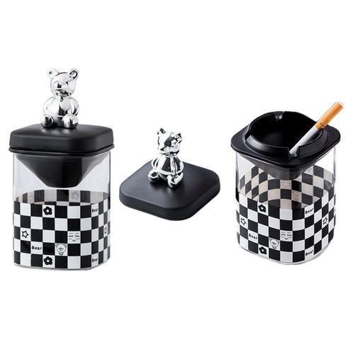 outdoor ashtray with lid cute cool covered glass ash tray silver bear melamine windproof covered lidded smokeless handmade modern contemporary home decor chess funnel