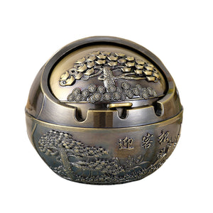 outdoor ashtray with lid vintage metal ash tray zinc alloy pine tree plant smokeless windproof covered lidded yellow mountain welcome guest fortune lucky