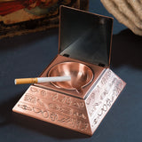 vintage outdoor ashtray with lid metal pyramid ash tray Egyptian Egypt zinc alloy 