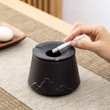 outdoor ashtray with lid vintage ceramic ash tray mountain coarse pottery windproof black