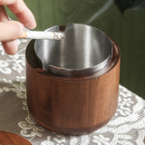 outdoor ashtray with lid wooden covered ash tray smokeless rustic windproof metal tray