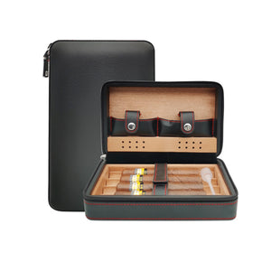 Portable Travel Cigar Humidor Leather Case for 4 Cigars
