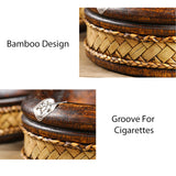 rustic outdoor ashtray with lid wooden ash tray bamboo weaving elephant carving windproof smokeless