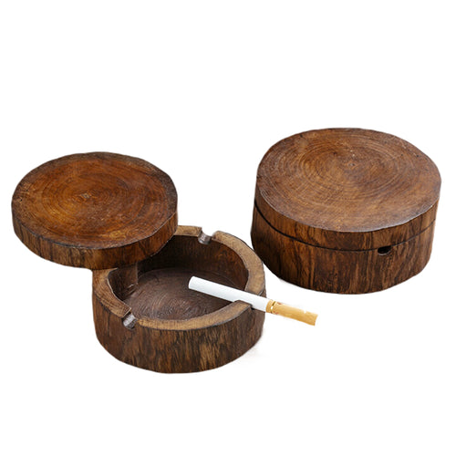 Outdoor Ashtray with Lid Wooden Smokeless Rustic – Ashtray Planet