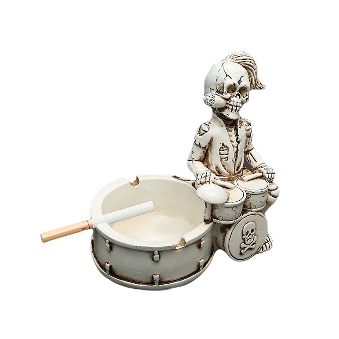 Eclectic Skull Ashtray - Gothic Round Resin Ashtray with Cross Detail, Decorative Skeleton Head Design, Novelty Home Decor, No Electricity Required, Halloween Gift Idea