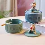 Outdoor Ashtray with Lid Cool Resin Covered Ash Tray Lady Ladies Windproof Smokeless Modern Contemporary Creative Blue