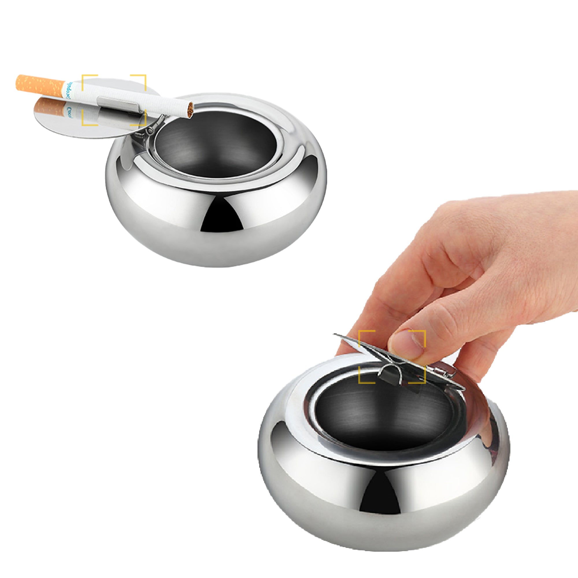 DIY Outdoor Ashtray Lid Smokeless Stainless Steel Double Layer Covered  Windproof Smell Proof For Outside Patio Home Odorless