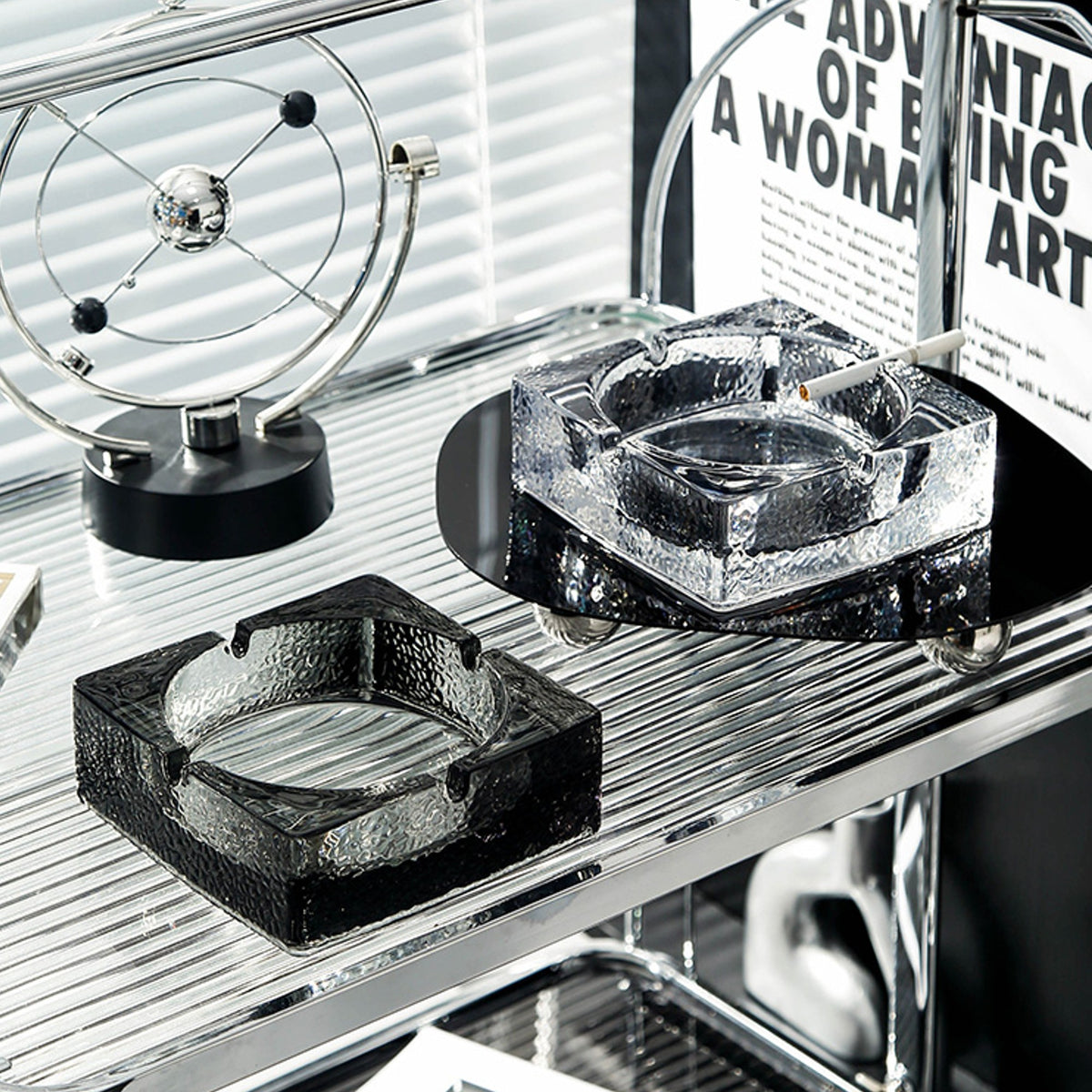 Square Glass Ashtray Hammered Surface Large Ashtray