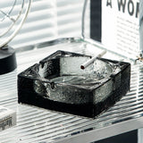 square crystal glass ashtray hammered surface large outdoor ash tray gray