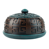 Vintage Ashtray with Lid Resin Ash Tray Outdoor Windproof Oriental Covered Lidded Smokeless Brown Teal Handmade